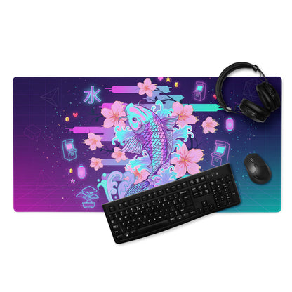 Neon Koi Vaporwave Mouse Pad - Mouse Pad Neon Purple Pink Vaporwave Dreamy Neon Aesthetic Gaming Desk Mat Digital Art