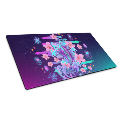 Neon Koi Vaporwave Mouse Pad - Mouse Pad Neon Purple Pink Vaporwave Dreamy Neon Aesthetic Gaming Desk Mat Digital Art