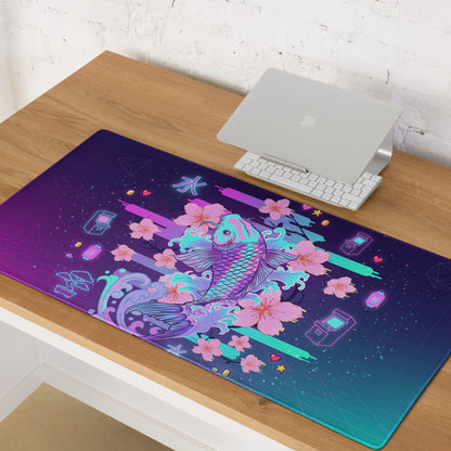 Neon Koi Vaporwave Mouse Pad - Mouse Pad Neon Purple Pink Vaporwave Dreamy Neon Aesthetic Gaming Desk Mat Digital Art