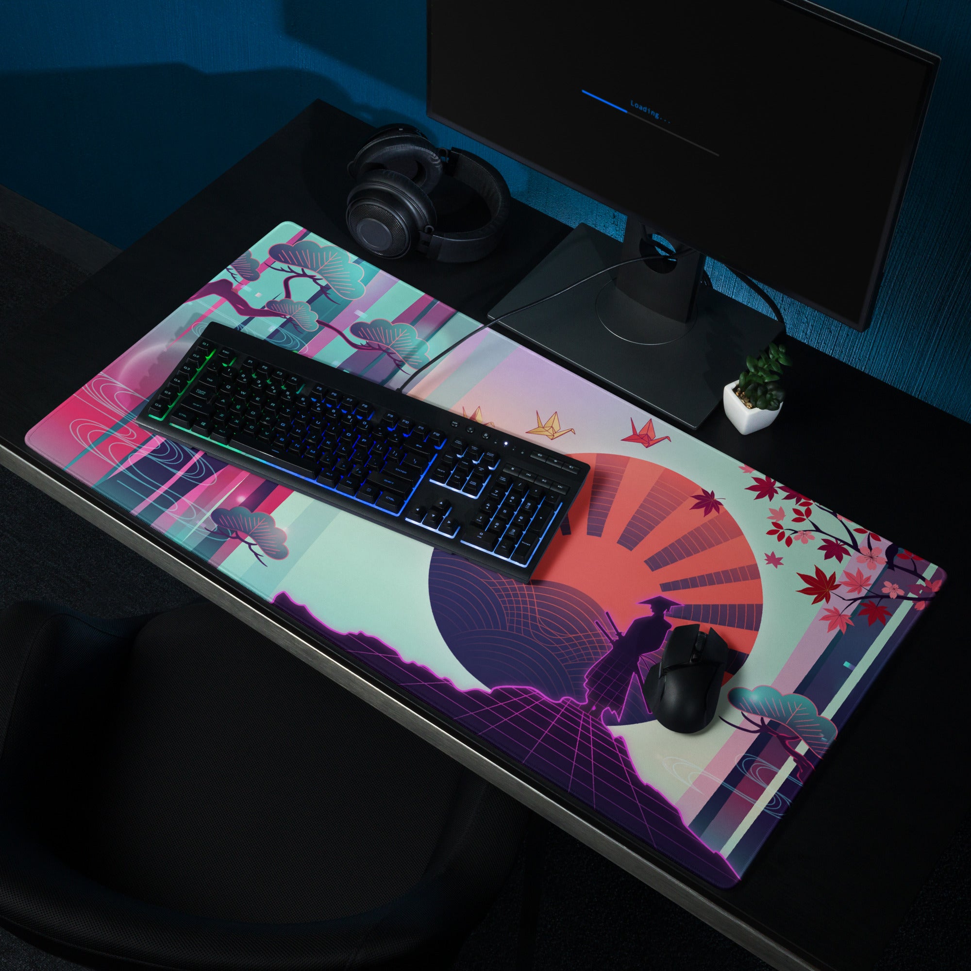 Vaporwave Neon City Mouse Pad - Vaporwave Mouse Pad Pink Cyan Purple Desk Retro Style Dreamy Mood Non Slip