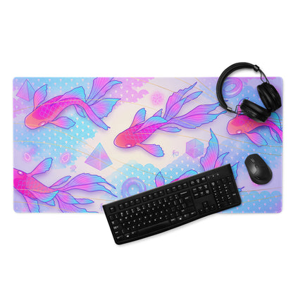 Vaporwave Koi Fish Gaming Pad - Koi Fish Pink Purple Blue Gaming Desk Vaporwave Neon Retro Futurism Mouse Pad Digital