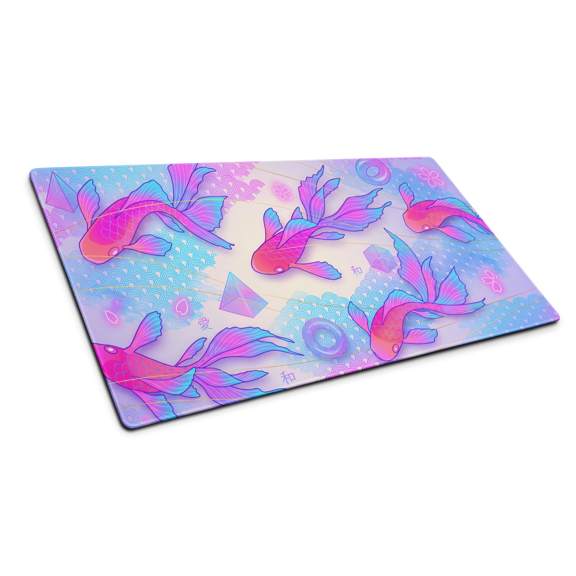 Vaporwave Koi Fish Gaming Pad - Koi Fish Pink Purple Blue Gaming Desk Vaporwave Neon Retro Futurism Mouse Pad Digital