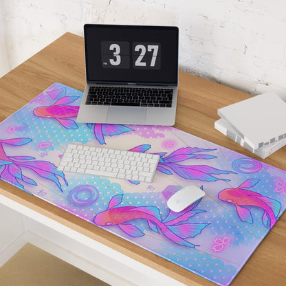 Vaporwave Koi Fish Gaming Pad - Koi Fish Pink Purple Blue Gaming Desk Vaporwave Neon Retro Futurism Mouse Pad Digital