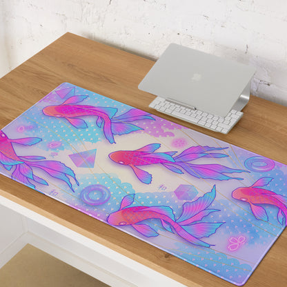 Vaporwave Koi Fish Gaming Pad - Koi Fish Pink Purple Blue Gaming Desk Vaporwave Neon Retro Futurism Mouse Pad Digital