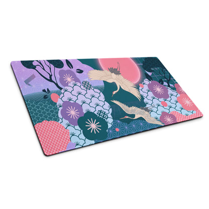 Vaporwave Floral Desk Pad - Gaming Mouse Pad Purple Teal Vaporwave Retro Mood Synthwave Desk Accessory Digital Art