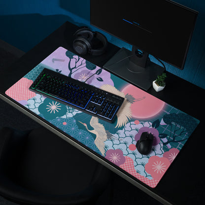 Vaporwave Floral Desk Pad - Gaming Mouse Pad Purple Teal Vaporwave Retro Mood Synthwave Desk Accessory Digital Art
