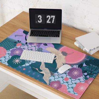 Vaporwave Floral Desk Pad - Gaming Mouse Pad Purple Teal Vaporwave Retro Mood Synthwave Desk Accessory Digital Art