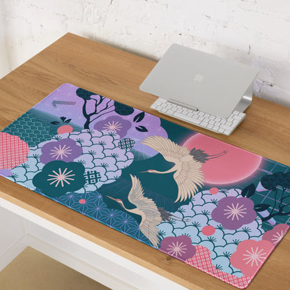 Vaporwave Floral Desk Pad - Gaming Mouse Pad Purple Teal Vaporwave Retro Mood Synthwave Desk Accessory Digital Art
