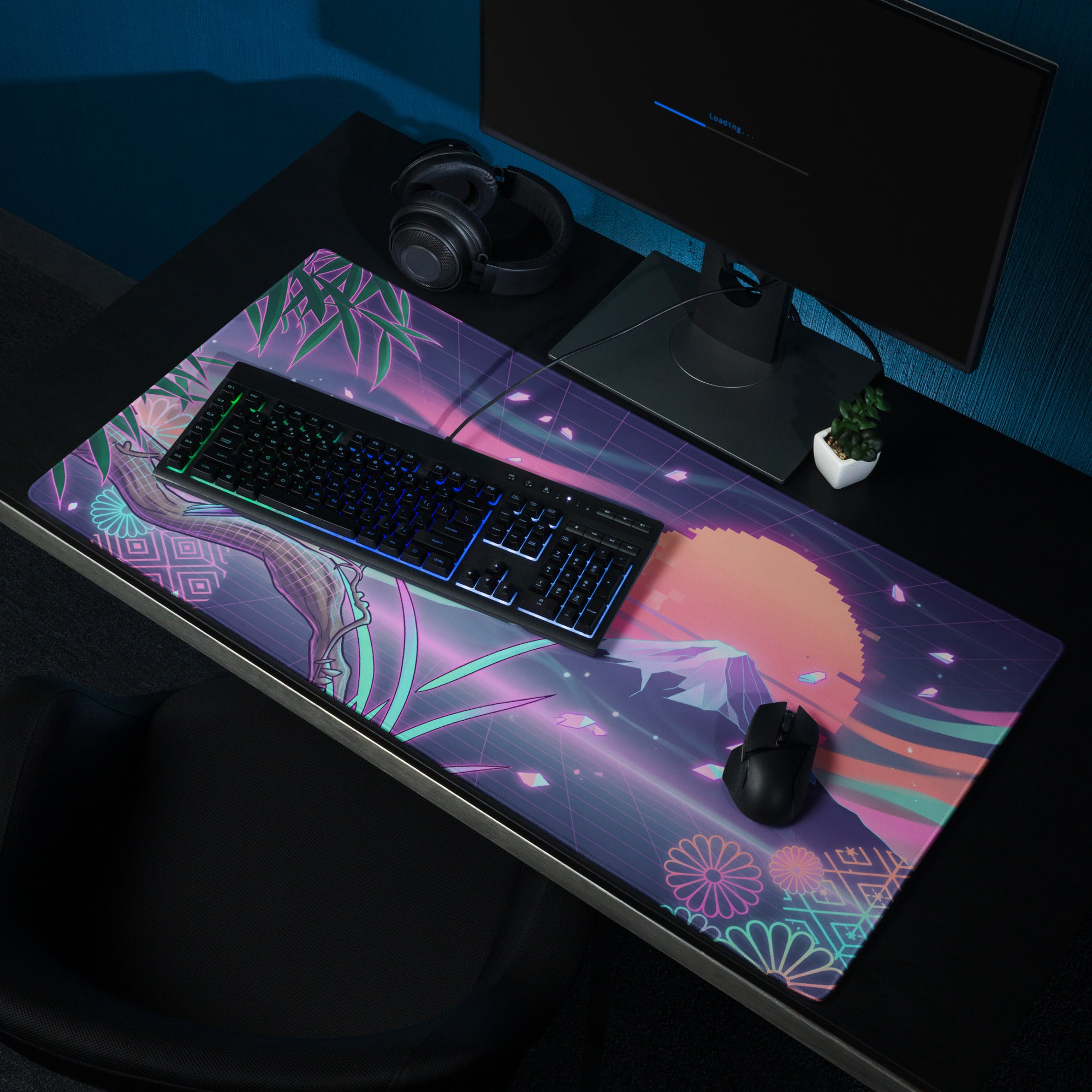 Vaporwave Sunset Neon Mouse Pad - Gaming Mouse Pad Purple Pink Teal Desk Dreamy Retro Futurism Esports Pad Digital Art