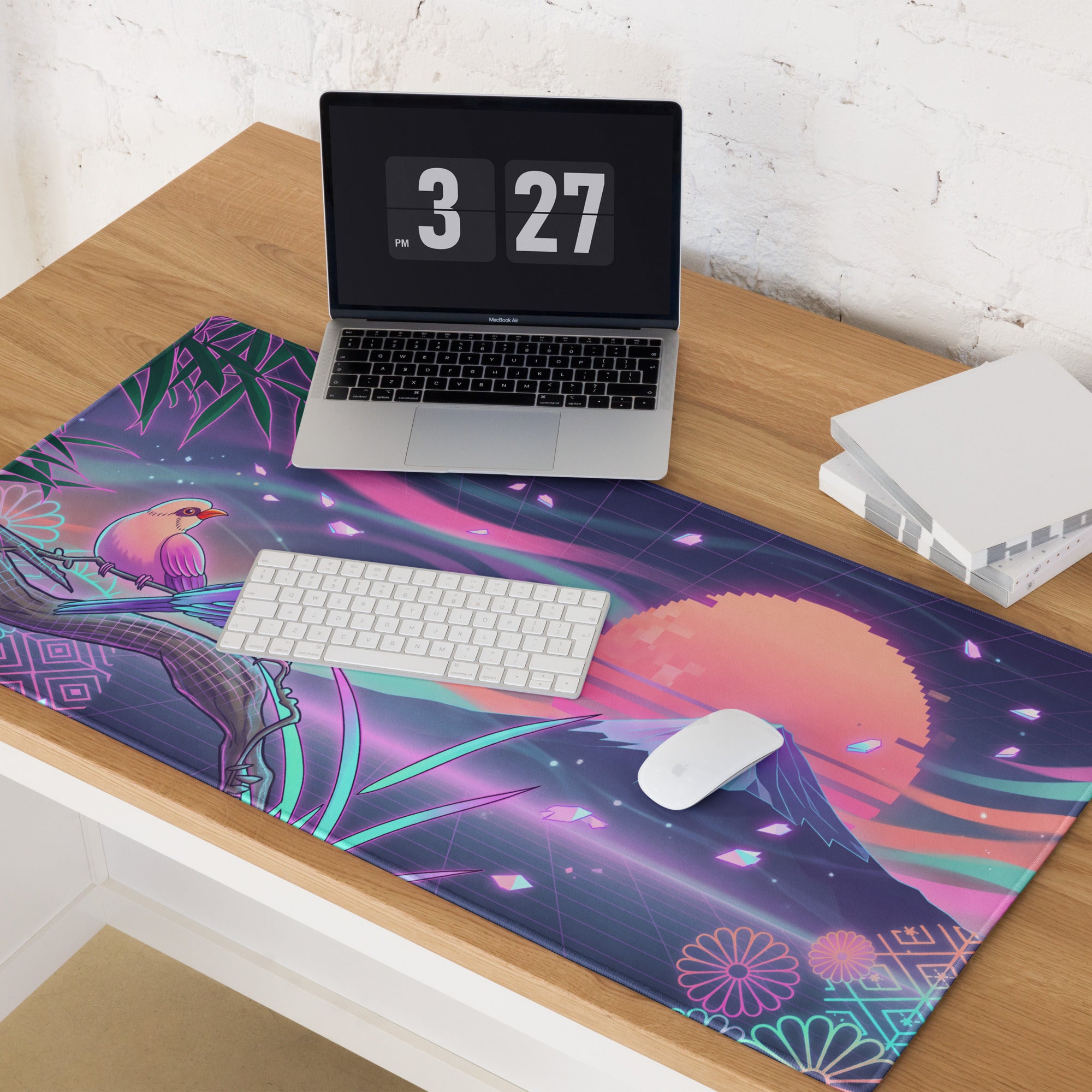 Vaporwave Sunset Neon Mouse Pad - Gaming Mouse Pad Purple Pink Teal Desk Dreamy Retro Futurism Esports Pad Digital Art