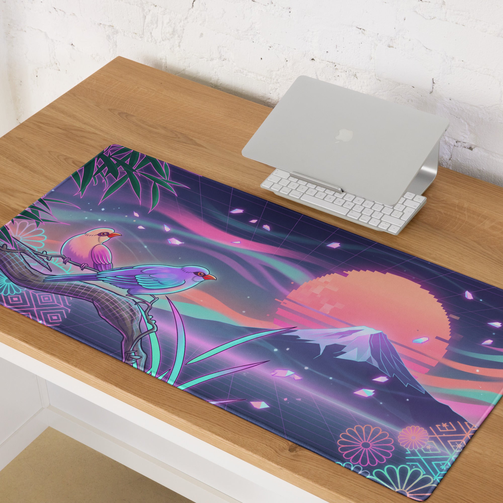 Vaporwave Sunset Neon Mouse Pad - Gaming Mouse Pad Purple Pink Teal Desk Dreamy Retro Futurism Esports Pad Digital Art