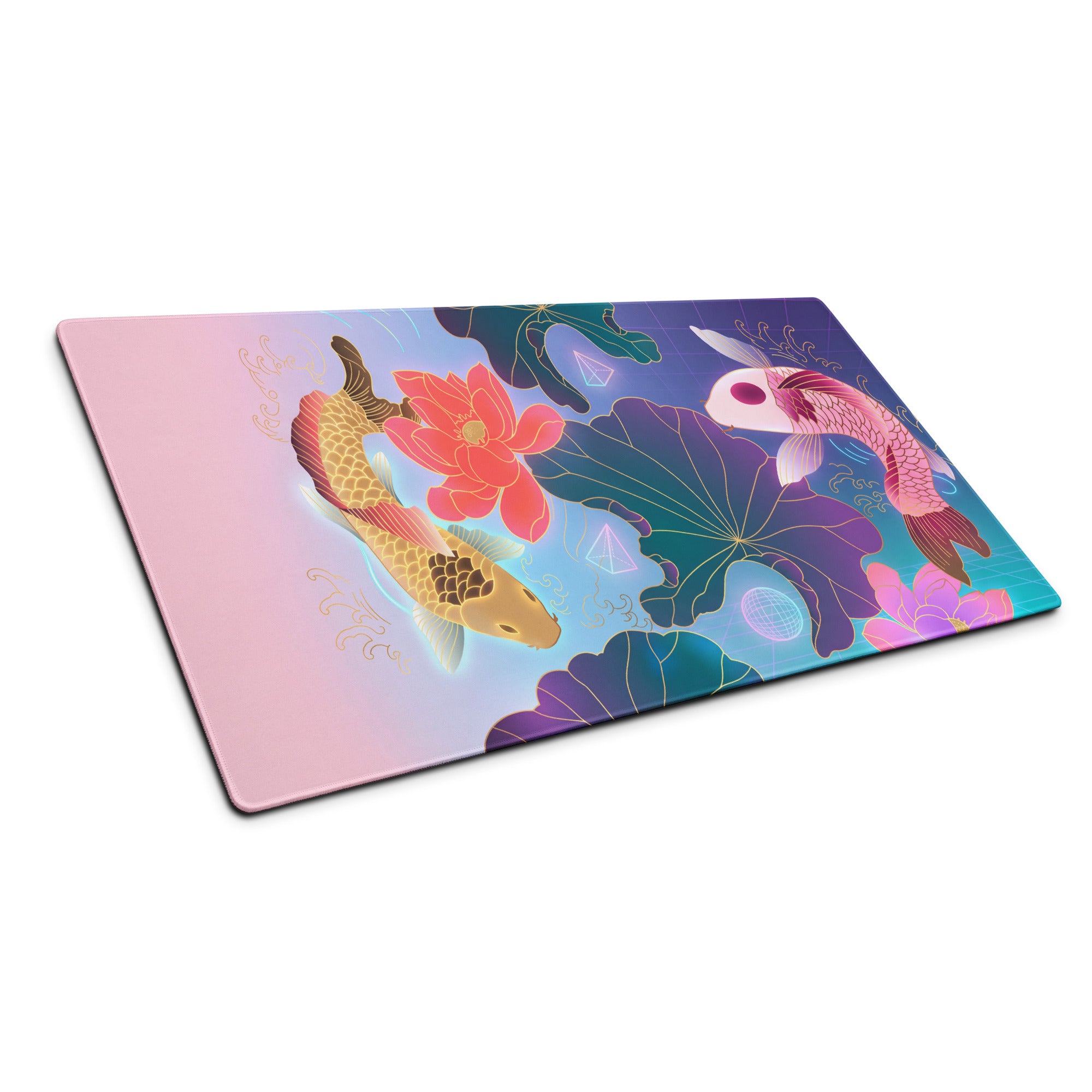 Vaporwave Koi Mouse Pad - Mouse Pad Pink Purple Gradient Gaming Desk Vaporwave Dreamy Mood Neon Aesthetic Gaming Print