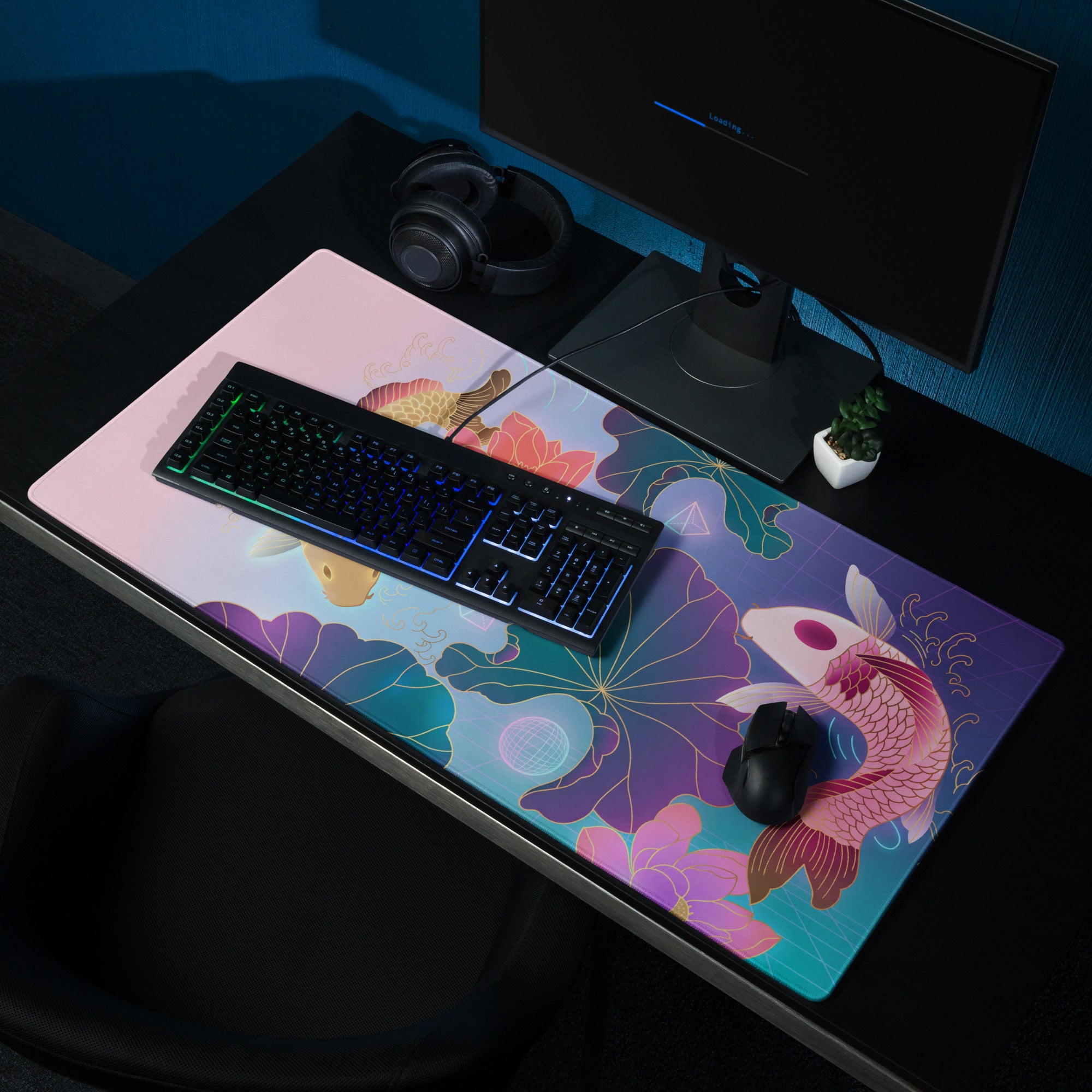 Vaporwave Koi Mouse Pad - Mouse Pad Pink Purple Gradient Gaming Desk Vaporwave Dreamy Mood Neon Aesthetic Gaming Print