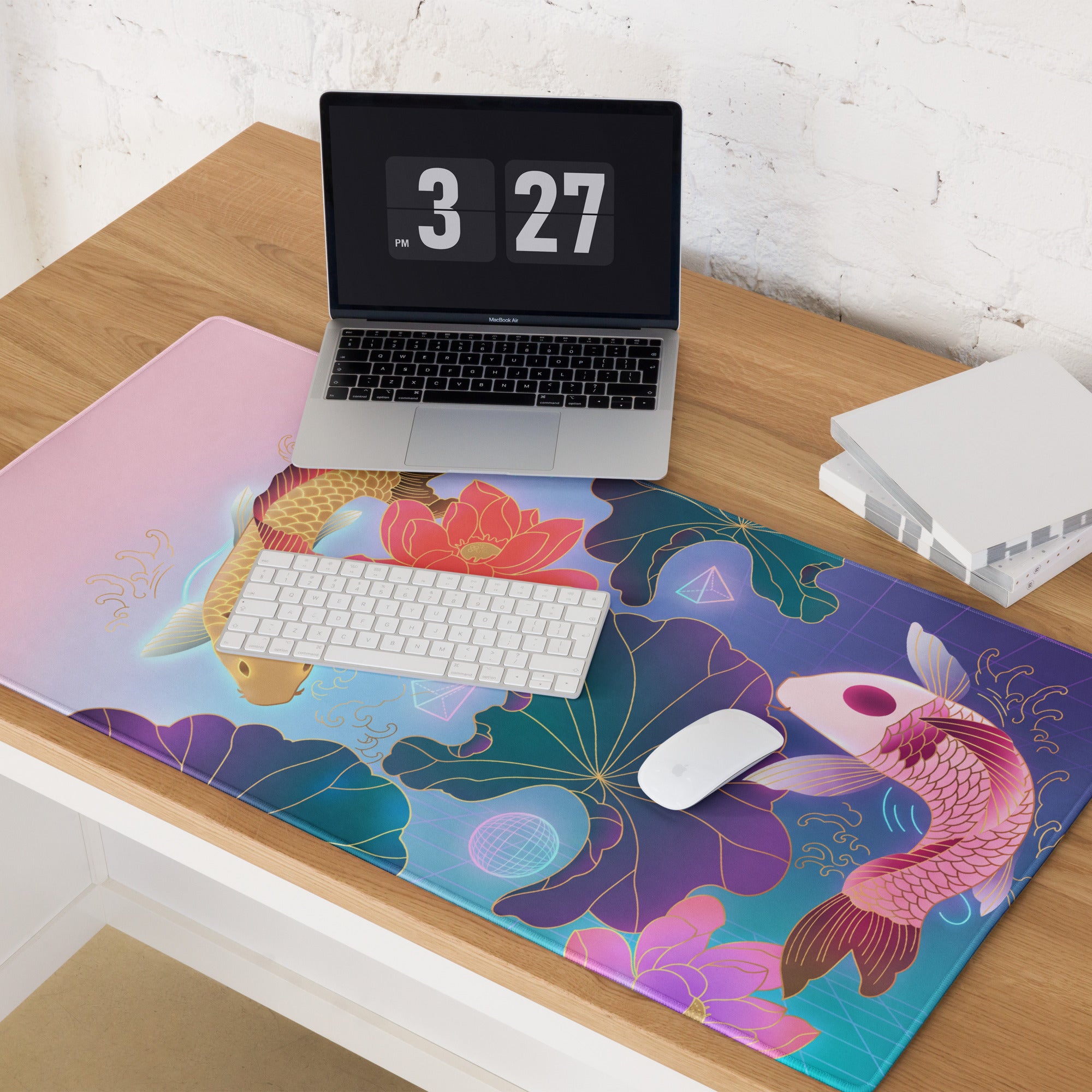 Vaporwave Koi Mouse Pad - Mouse Pad Pink Purple Gradient Gaming Desk Vaporwave Dreamy Mood Neon Aesthetic Gaming Print
