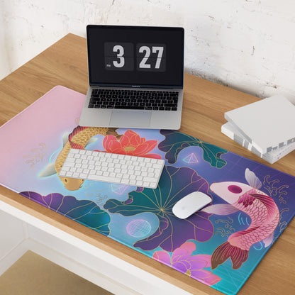 Vaporwave Koi Mouse Pad - Mouse Pad Pink Purple Gradient Gaming Desk Vaporwave Dreamy Mood Neon Aesthetic Gaming Print