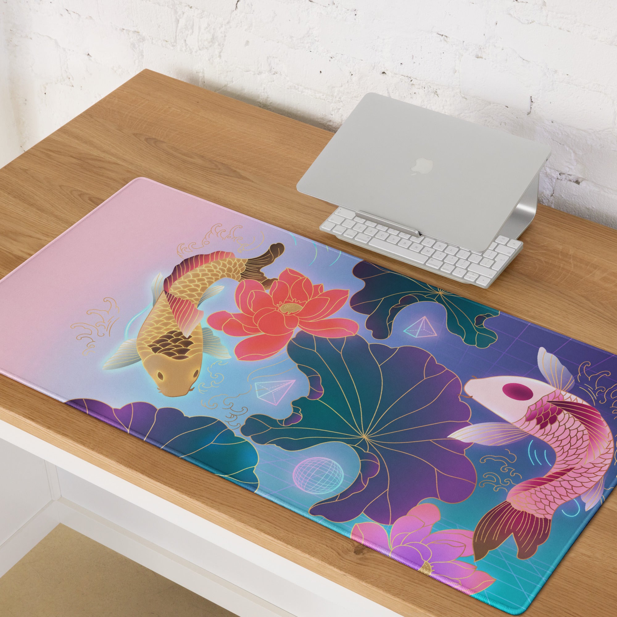 Vaporwave Koi Mouse Pad - Mouse Pad Pink Purple Gradient Gaming Desk Vaporwave Dreamy Mood Neon Aesthetic Gaming Print