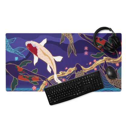 Vaporwave Koi Mouse Pad - Mouse Pad Purple Blue Gold Gaming Vaporwave Mood Nostalgic Neon Minimalist Niche DeskMat Art