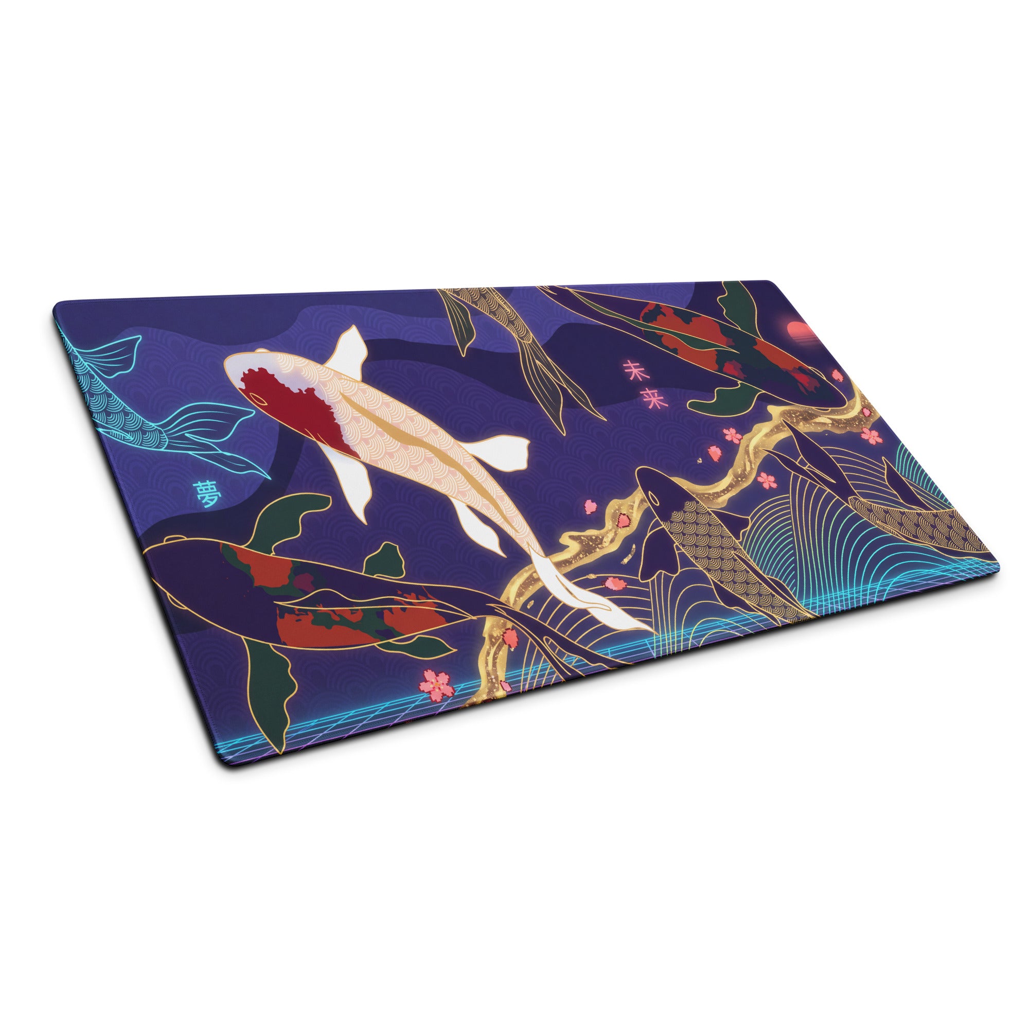 Vaporwave Koi Mouse Pad - Mouse Pad Purple Blue Gold Gaming Vaporwave Mood Nostalgic Neon Minimalist Niche DeskMat Art