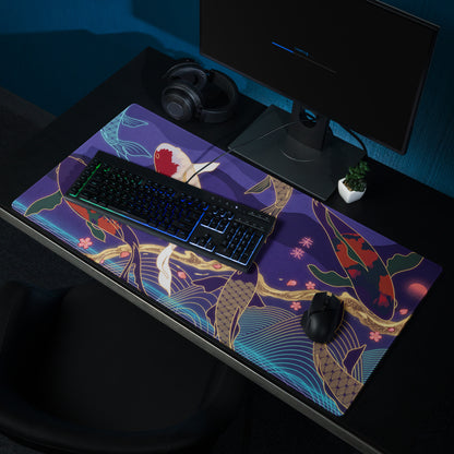 Vaporwave Koi Mouse Pad - Mouse Pad Purple Blue Gold Gaming Vaporwave Mood Nostalgic Neon Minimalist Niche DeskMat Art