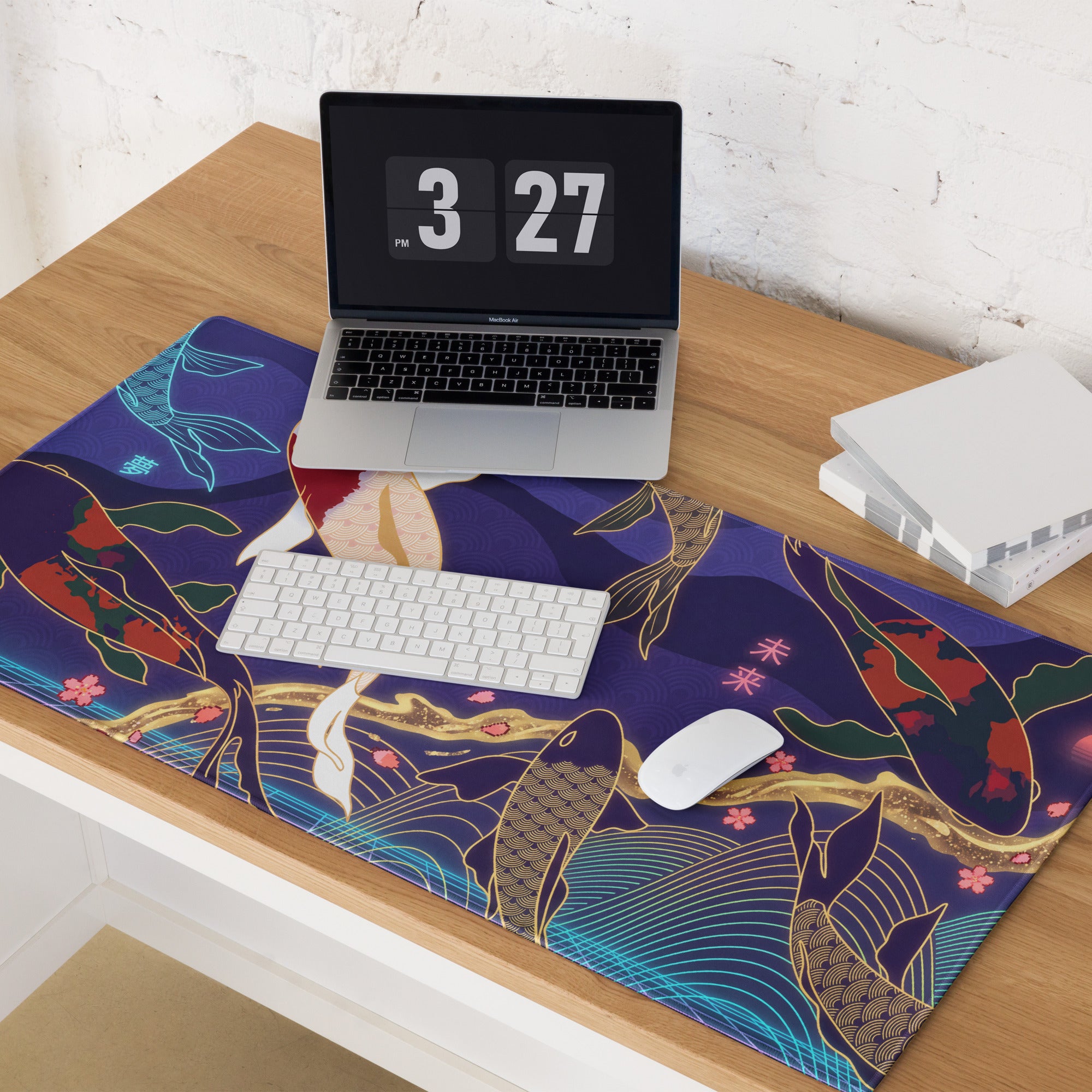 Vaporwave Koi Mouse Pad - Mouse Pad Purple Blue Gold Gaming Vaporwave Mood Nostalgic Neon Minimalist Niche DeskMat Art