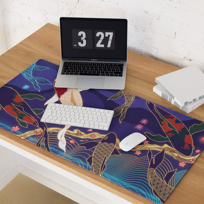 Vaporwave Koi Mouse Pad - Mouse Pad Purple Blue Gold Gaming Vaporwave Mood Nostalgic Neon Minimalist Niche DeskMat Art