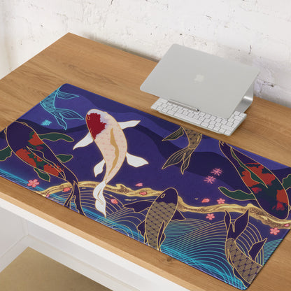 Vaporwave Koi Mouse Pad - Mouse Pad Purple Blue Gold Gaming Vaporwave Mood Nostalgic Neon Minimalist Niche DeskMat Art