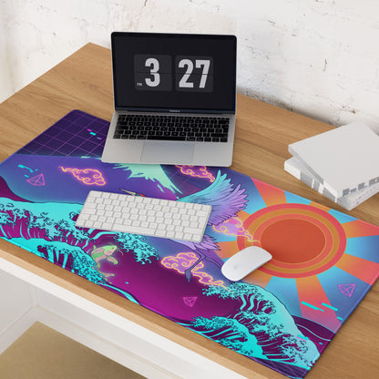 Vaporwave Neon Desk Mat - Vaporwave Mouse Pad Purple Pink Desk Synthwave Energetic Neo Retro Digital Art
