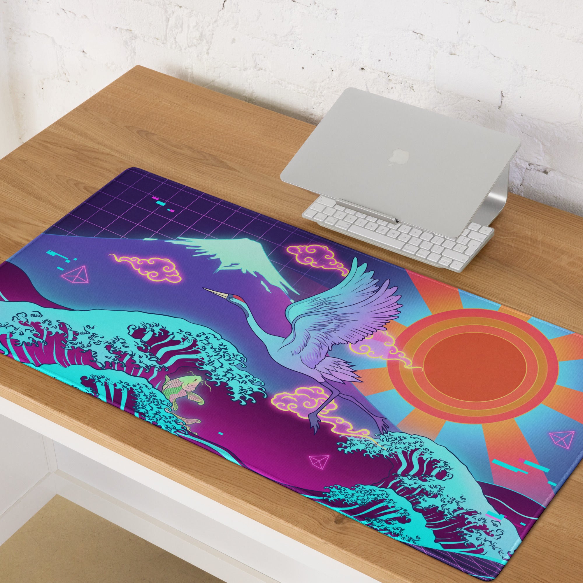 Vaporwave Neon Desk Mat - Vaporwave Mouse Pad Purple Pink Desk Synthwave Energetic Neo Retro Digital Art