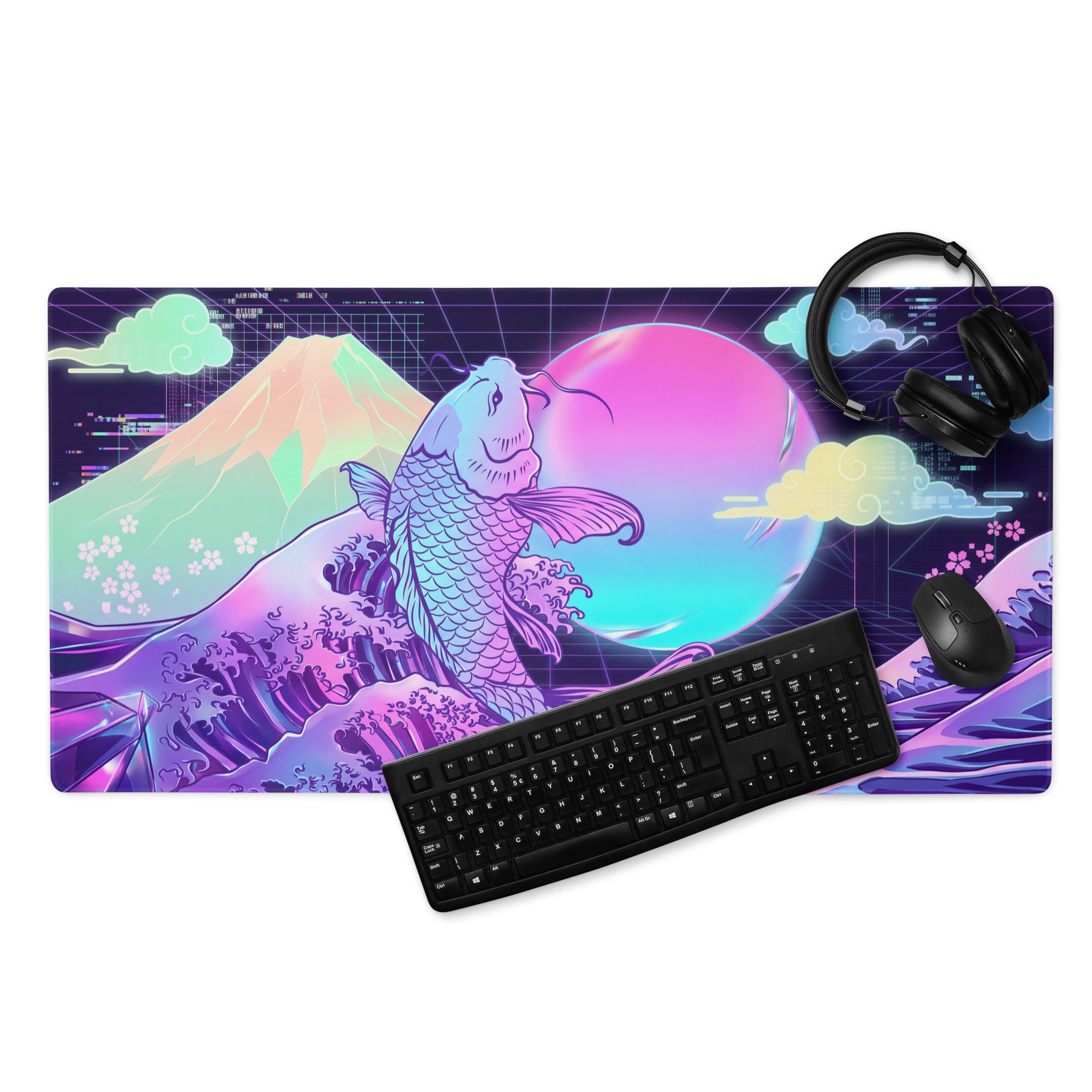 Vaporwave Koi Neon Mouse Pad - Koi Neon Purple Pink Teal Desk Vaporwave Dreamy Neon Mood Vaporwave Digital Art