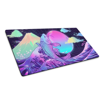 Vaporwave Koi Neon Mouse Pad - Koi Neon Purple Pink Teal Desk Vaporwave Dreamy Neon Mood Vaporwave Digital Art