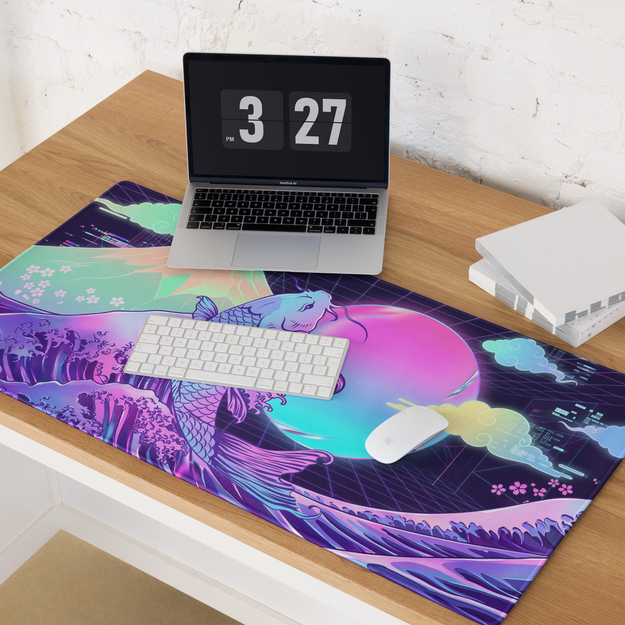 Vaporwave Koi Neon Mouse Pad - Koi Neon Purple Pink Teal Desk Vaporwave Dreamy Neon Mood Vaporwave Digital Art