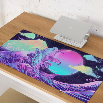 Vaporwave Koi Neon Mouse Pad - Koi Neon Purple Pink Teal Desk Vaporwave Dreamy Neon Mood Vaporwave Digital Art