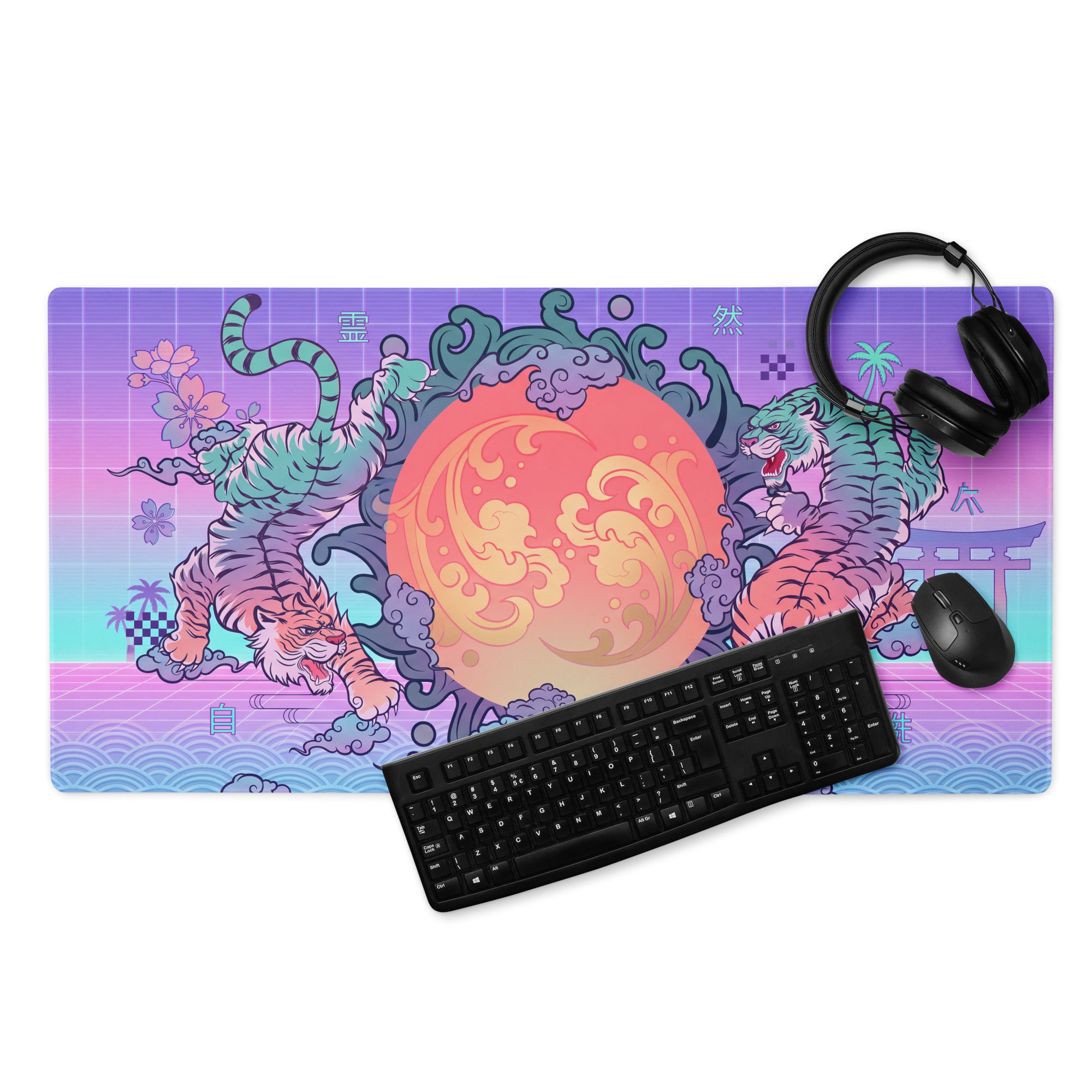 Vaporwave Dragon Neon Mouse Pad - Mouse Pad Purple Pink Teal For Gaming Neon Mood Retro Futurism Digital Art