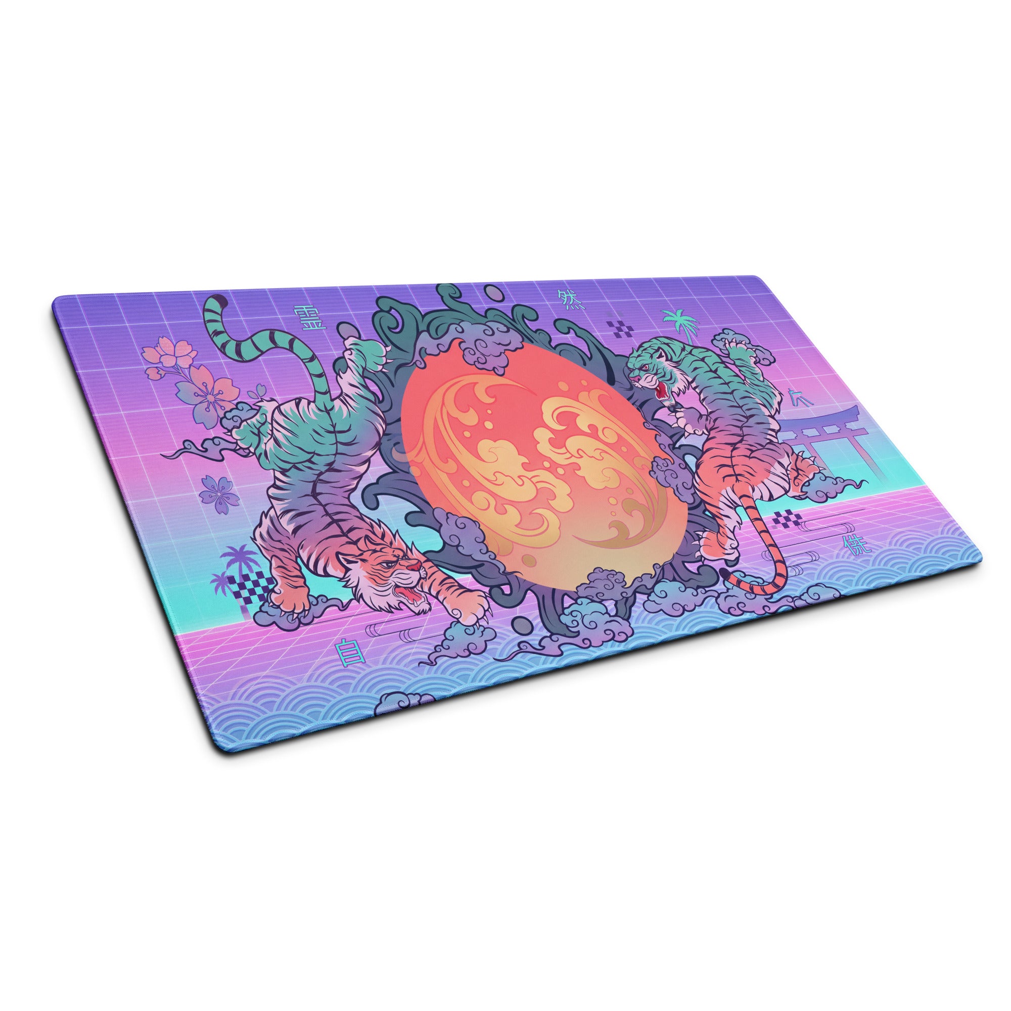 Vaporwave Dragon Neon Mouse Pad - Mouse Pad Purple Pink Teal For Gaming Neon Mood Retro Futurism Digital Art