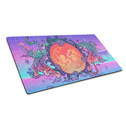 Vaporwave Dragon Neon Mouse Pad - Mouse Pad Purple Pink Teal For Gaming Neon Mood Retro Futurism Digital Art