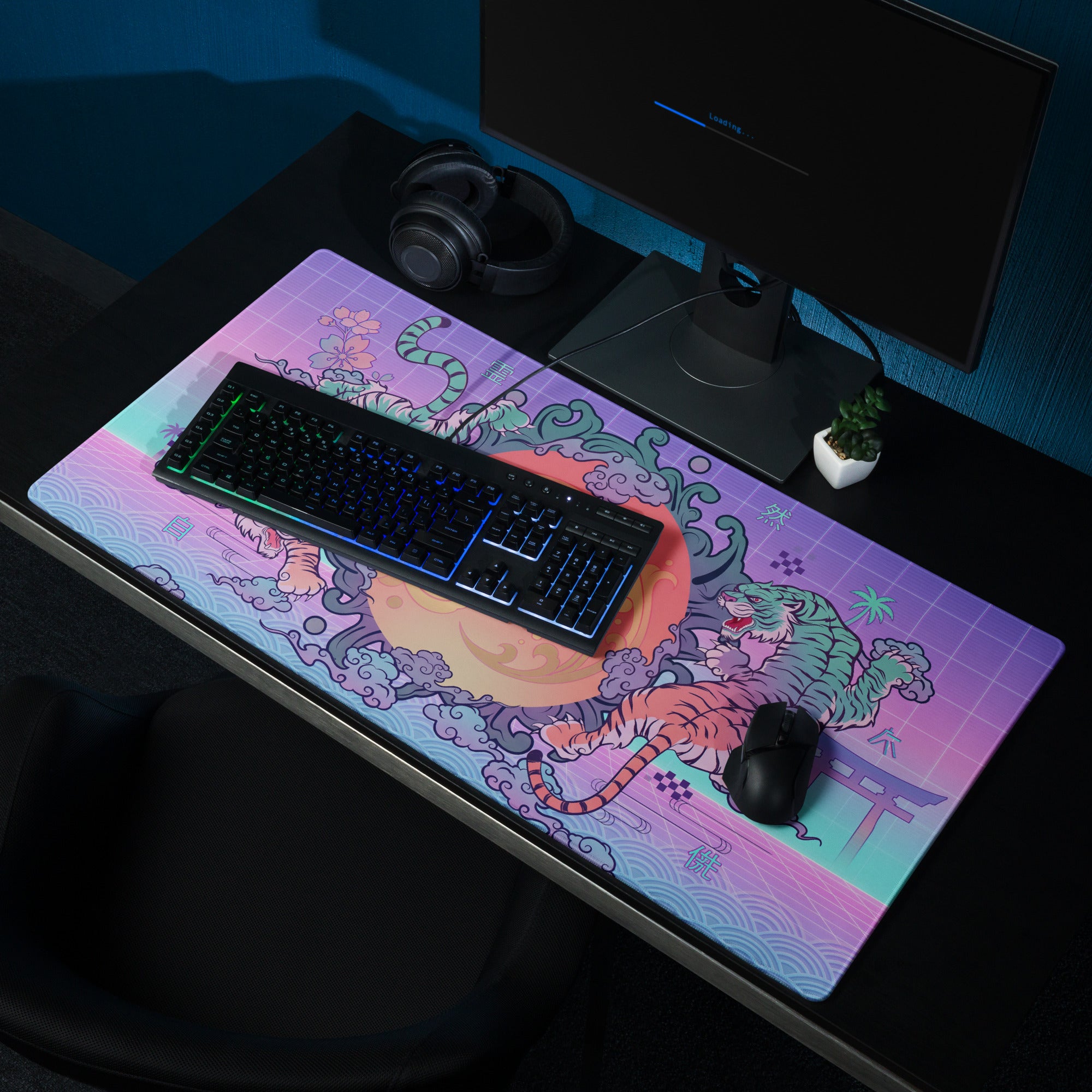 Vaporwave Dragon Neon Mouse Pad - Mouse Pad Purple Pink Teal For Gaming Neon Mood Retro Futurism Digital Art