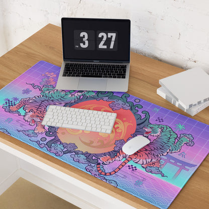 Vaporwave Dragon Neon Mouse Pad - Mouse Pad Purple Pink Teal For Gaming Neon Mood Retro Futurism Digital Art