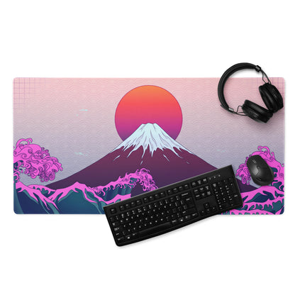 Vaporwave Fuji Desk Mat - Fuji Pink Purple Desk Setup Vaporwave Dreamy Neon Retro Futurism Gaming Mat Digital Art