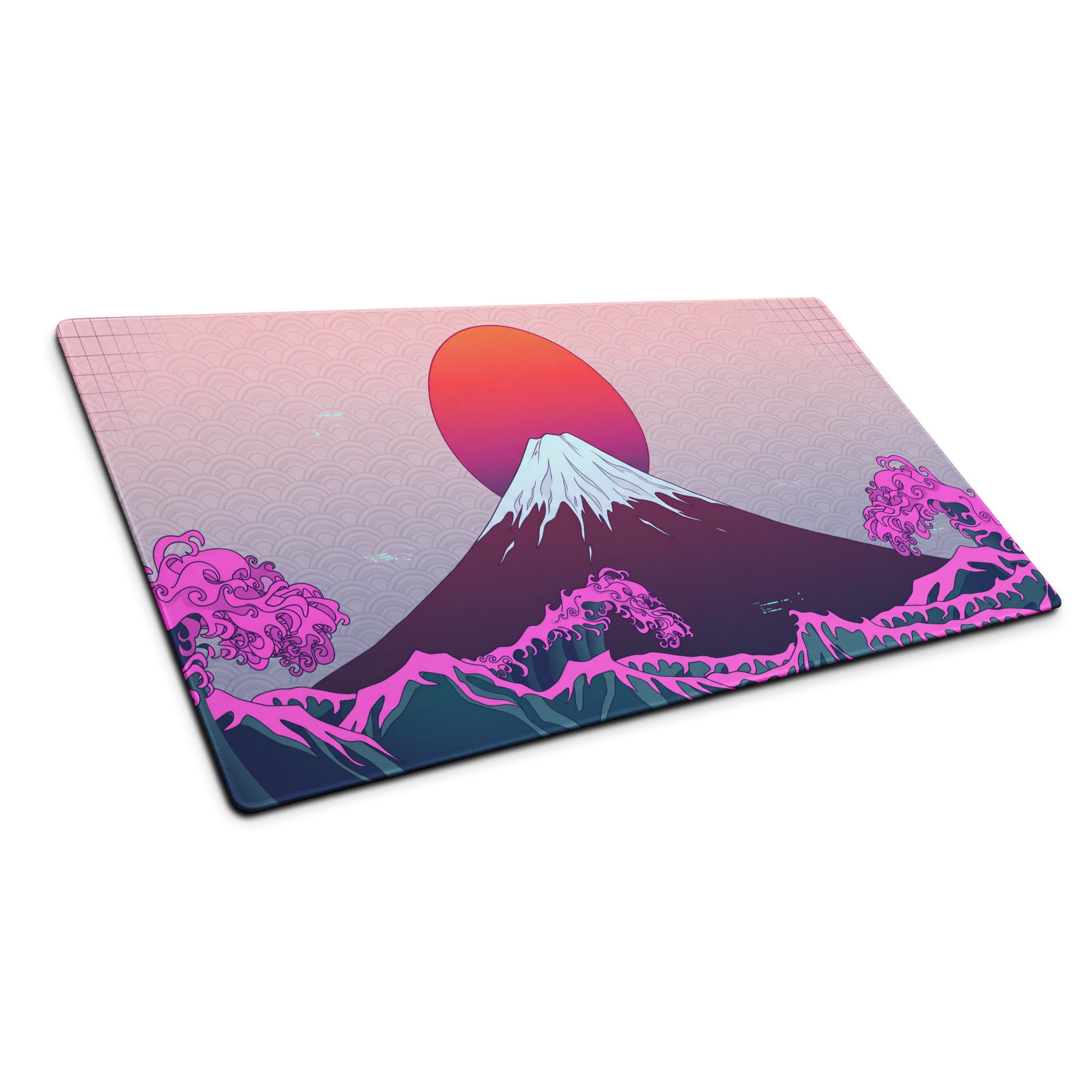 Vaporwave Fuji Desk Mat - Fuji Pink Purple Desk Setup Vaporwave Dreamy Neon Retro Futurism Gaming Mat Digital Art
