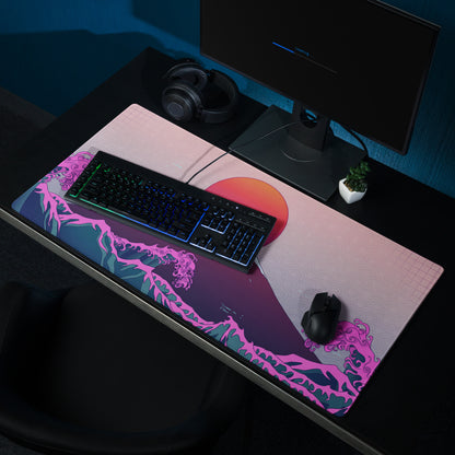 Vaporwave Fuji Desk Mat - Fuji Pink Purple Desk Setup Vaporwave Dreamy Neon Retro Futurism Gaming Mat Digital Art