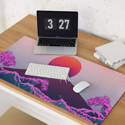 Vaporwave Fuji Desk Mat - Fuji Pink Purple Desk Setup Vaporwave Dreamy Neon Retro Futurism Gaming Mat Digital Art