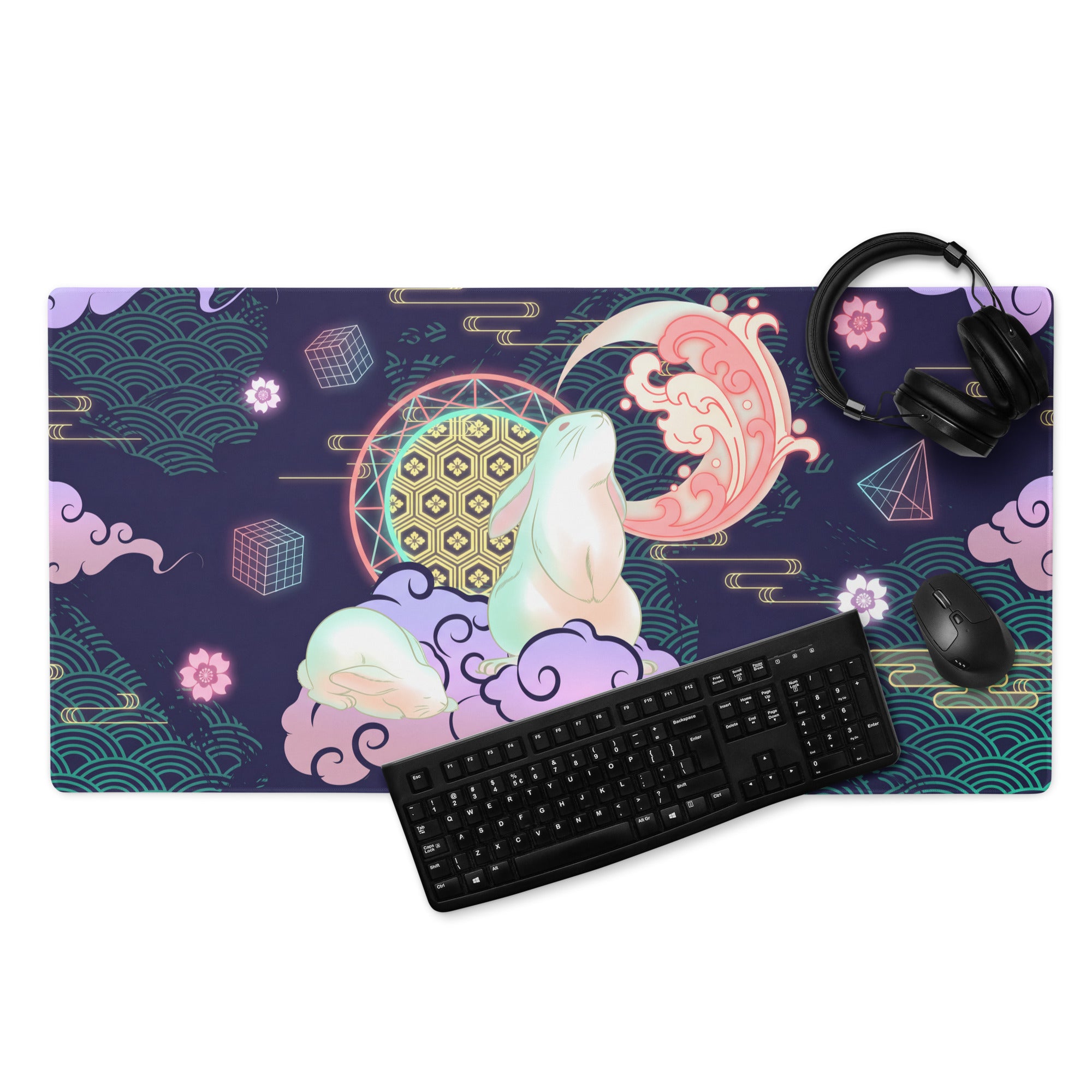 Neon Vaporwave Gaming Pad - Gaming Mouse Pad Navy Purple Desk Vaporwave Dreamy Neon Glow Synthwave Desk Mat Digital Art