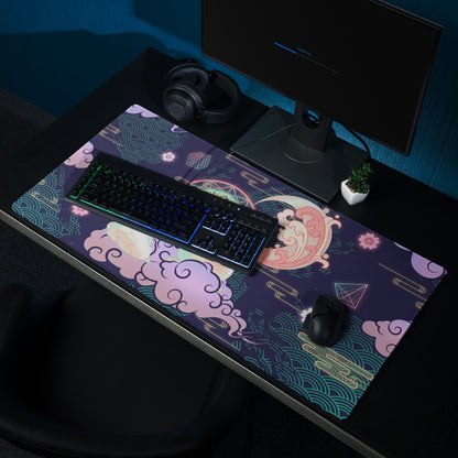 Neon Vaporwave Gaming Pad - Gaming Mouse Pad Navy Purple Desk Vaporwave Dreamy Neon Glow Synthwave Desk Mat Digital Art