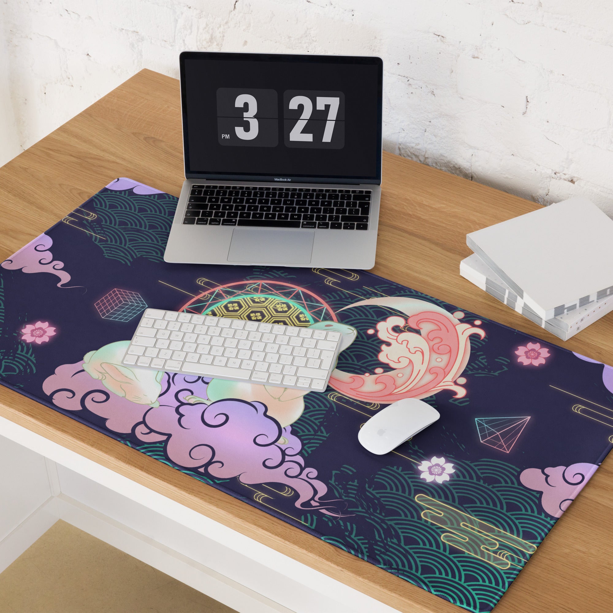 Neon Vaporwave Gaming Pad - Gaming Mouse Pad Navy Purple Desk Vaporwave Dreamy Neon Glow Synthwave Desk Mat Digital Art