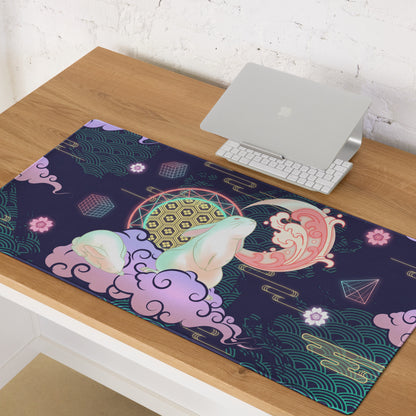 Neon Vaporwave Gaming Pad - Gaming Mouse Pad Navy Purple Desk Vaporwave Dreamy Neon Glow Synthwave Desk Mat Digital Art