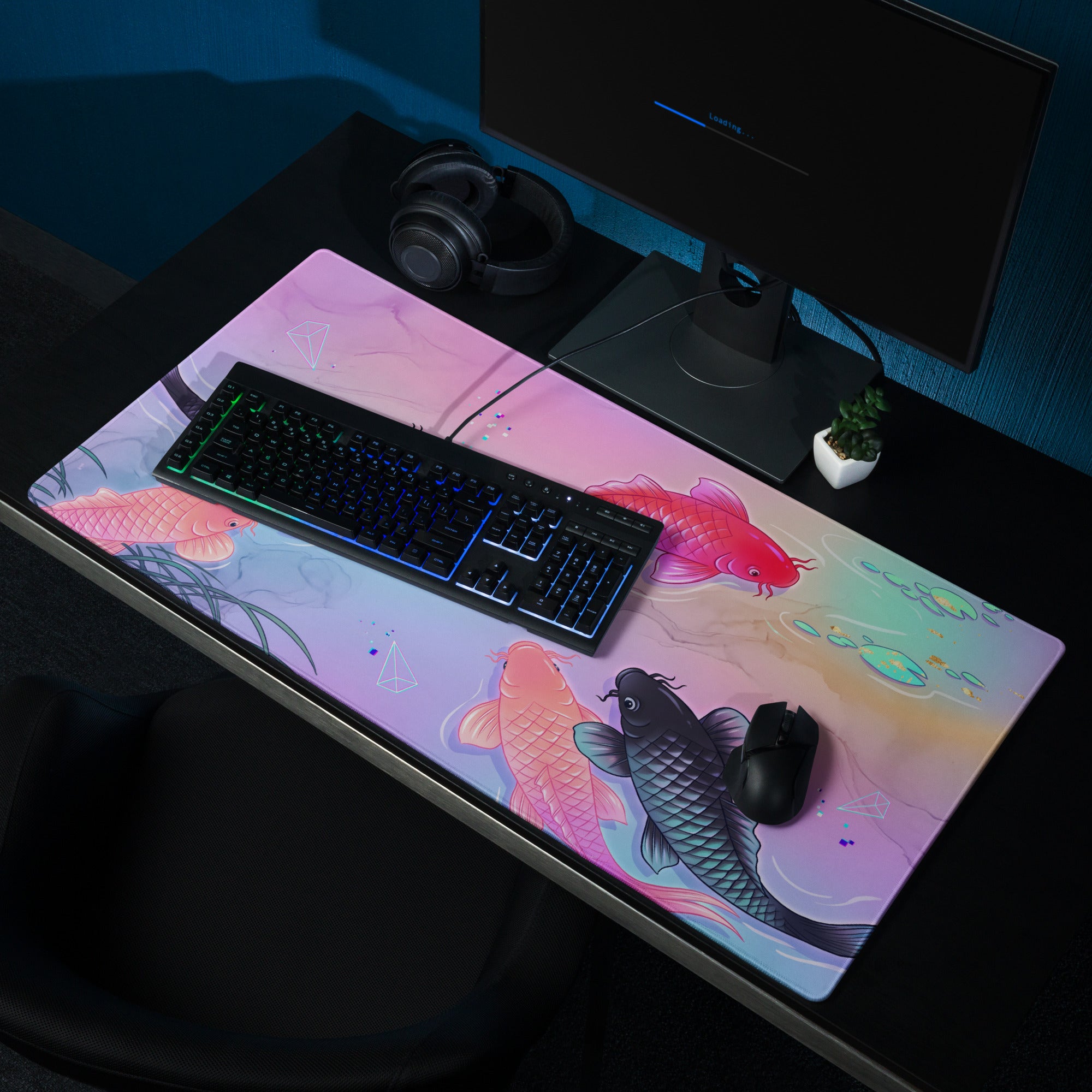 Vaporwave Koi Neon Mouse Pad - Koi Pink Purple Mouse Pad Vaporwave Dreamy Neon Retro Futurism Mouse Pad Digital Art