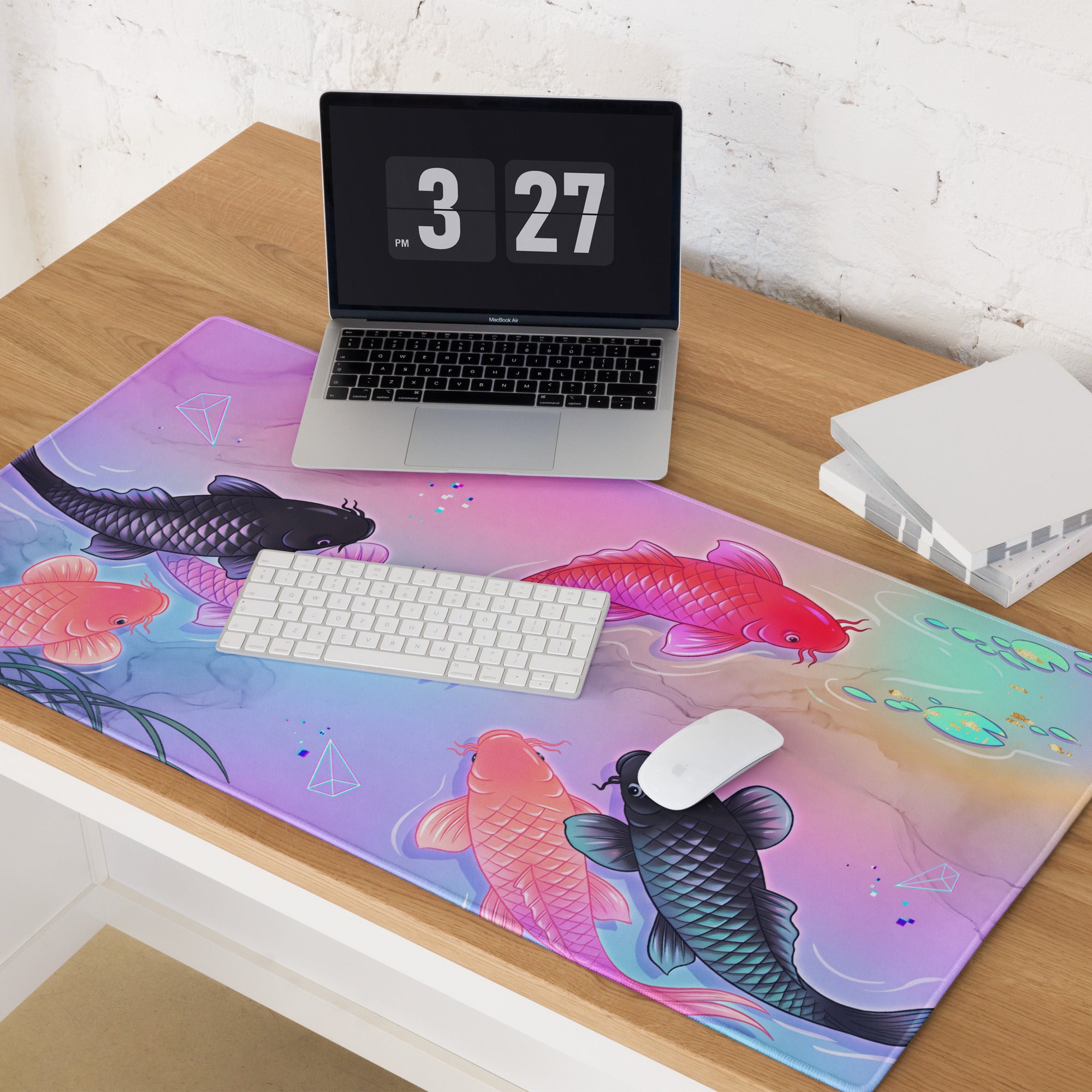 Vaporwave Koi Neon Mouse Pad - Koi Pink Purple Mouse Pad Vaporwave Dreamy Neon Retro Futurism Mouse Pad Digital Art