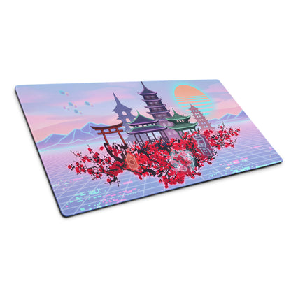 Pastel Vaporwave Pagoda Mouse Pad - Pagoda Scene Pink Purple Desk Vaporwave Dreamy Retro Neon Mouse Pad Digital Art