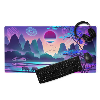 Vaporwave Neon Sunset Mouse Pad - Mouse Pad Neon Pink Purple Desk Vaporwave Mood Neon Retro Futurism Digital