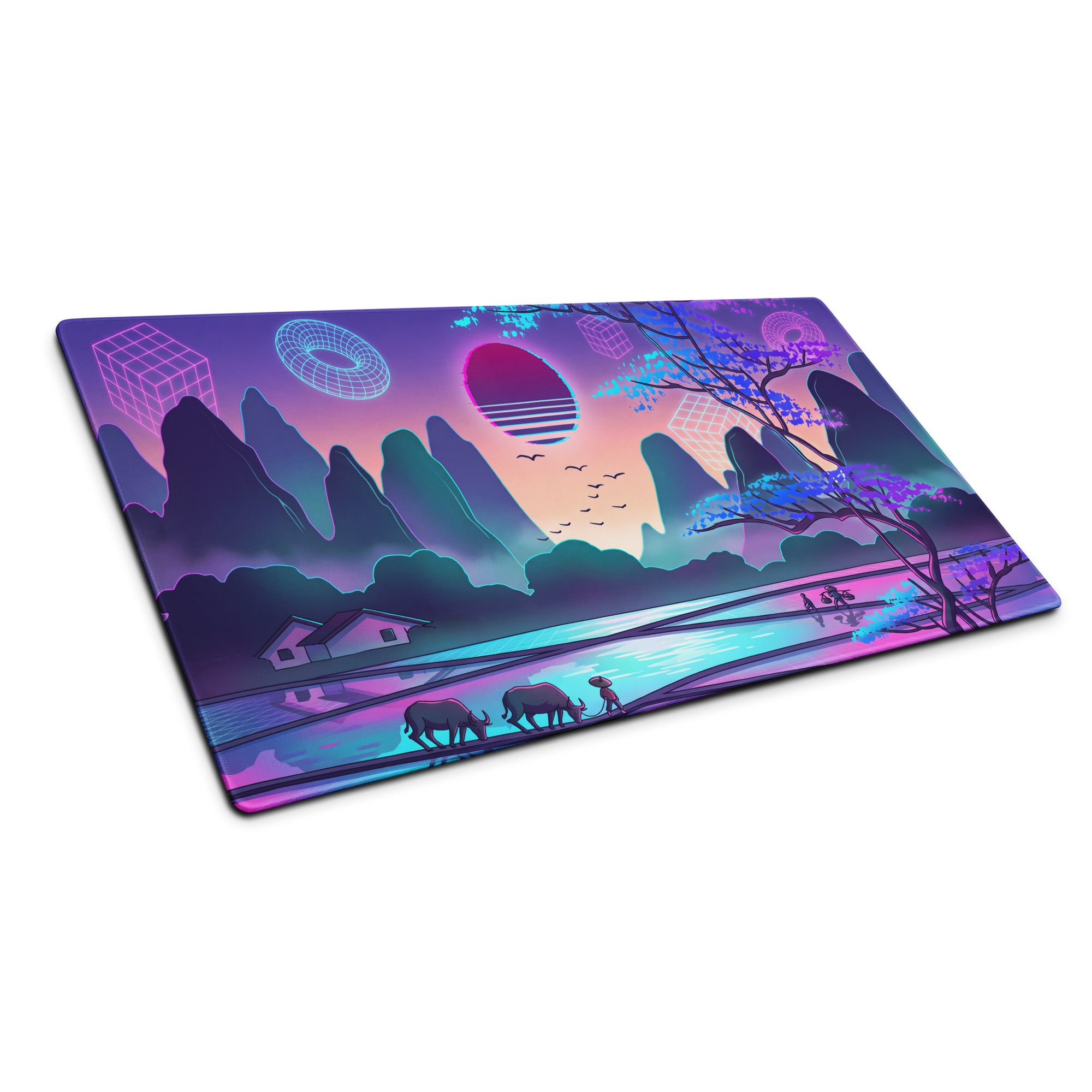 Vaporwave Neon Sunset Mouse Pad - Mouse Pad Neon Pink Purple Desk Vaporwave Mood Neon Retro Futurism Digital